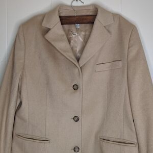 LL Bean Womens Tan Wool Cashmere Blazer Size 12P‎ Petite Pockets Lined 3-Button